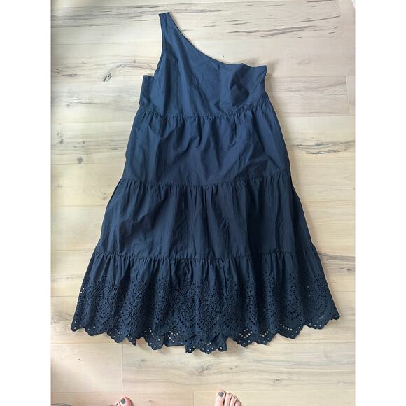 GAP Womens Dress One Shoulder Navy Eyelet Trim Summer Size 20 Knee Length NEW - Picture 2 of 6